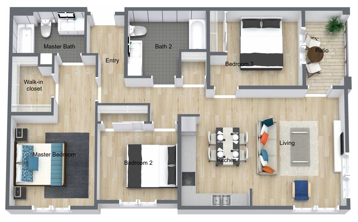 Market Center | Three Bedroom Floor Plan